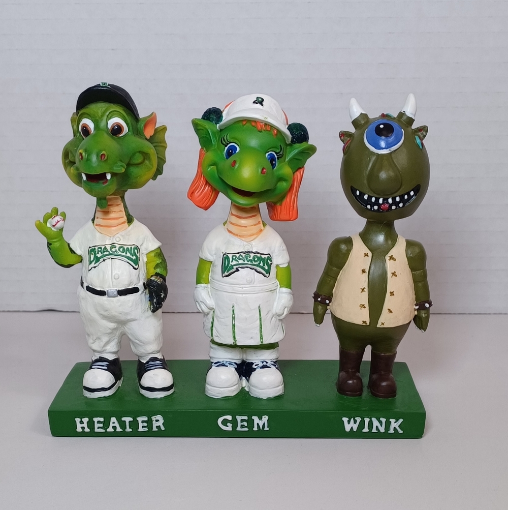 VTG Rare Dayton Dragons Baseball Triple Mascot Figurine Bobblehead Set - Picture 2 of 12